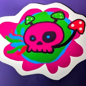 Handcut Psychodelic Skull Sticker, Glossy Vinyl